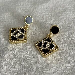 Gold plated and Black Dangle Earrings